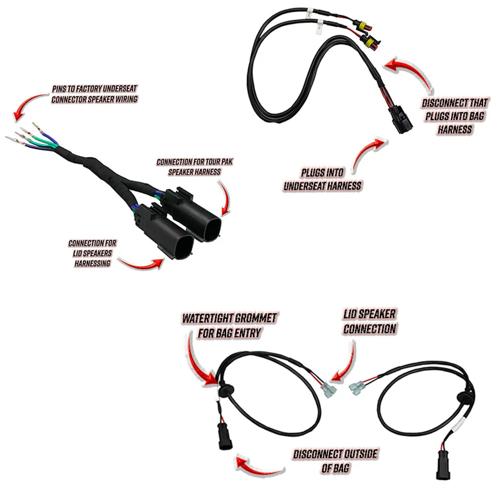 24-SWH-XL Wiring Harness For Adding Rear Saddlebag Lid Speakers With Underseat Harness 24-USSH For 2024-Up Harley Davidson® Motorcycles