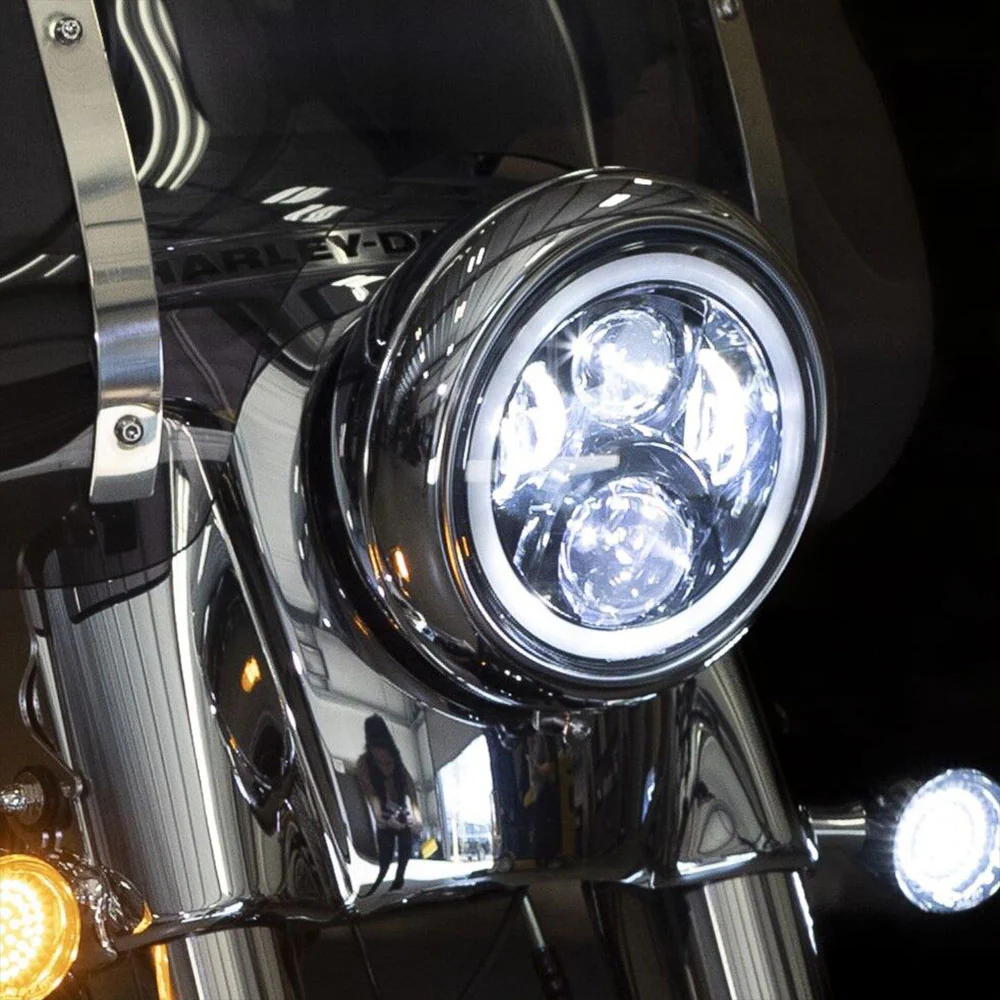 Custom Dynamics CD-7-14-B / 2001-2376 7" Black LED Halo Headlight with Wire Adapter for 2014-2023 Harley Davidson® Street Glide Motorcycles