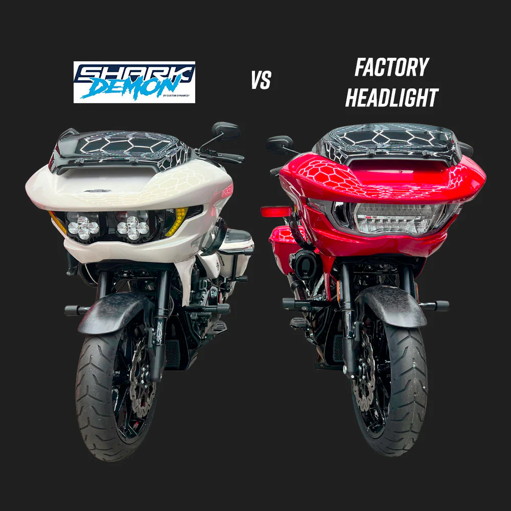 Custom Dynamics Shark Demon® 2 LED Headlight Kit with Front Turn Signal Vents Bundle for 2023.5-2026 Harley Davidson® Road Glide Motorcycles - Image 8