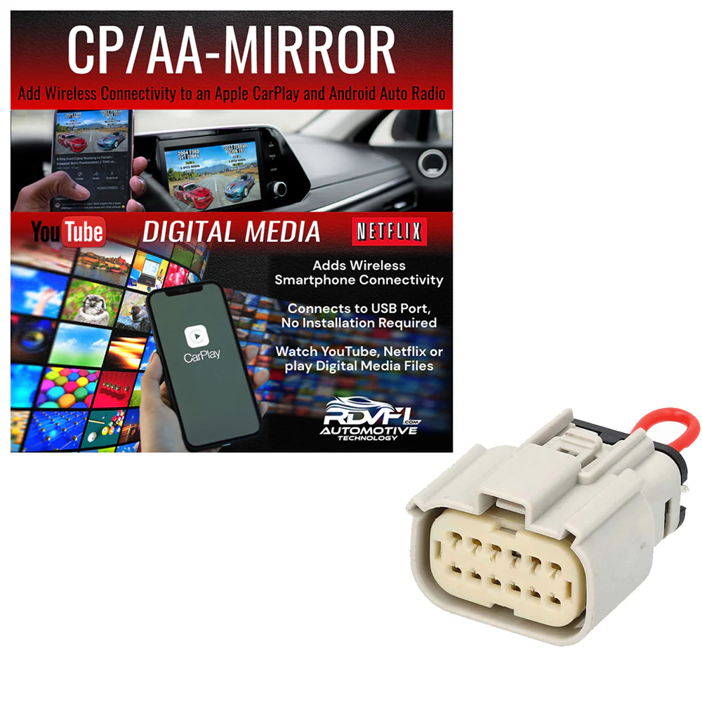 RDVFL CP/AA - Mirror + Metra BC-9728 Apple CarPlay Jumper Works with OEM with Wired CarPlay for 2019-2023 Harley Davidson GTS Radios CPAA BC9728 CP AA BC 9728